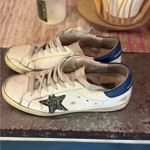 Golden Goose White Sneakers with dark green star